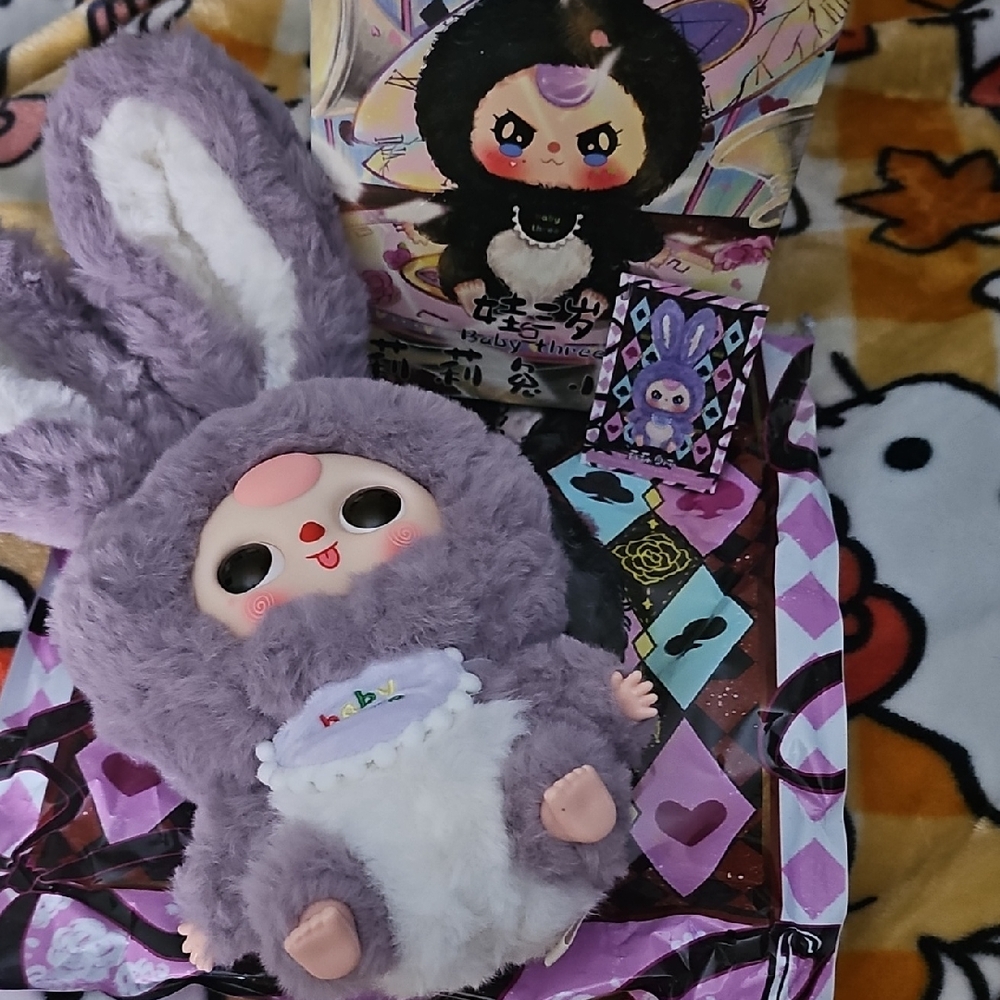 Baby 3 Plush Bunny Toy with Purple and White Fur